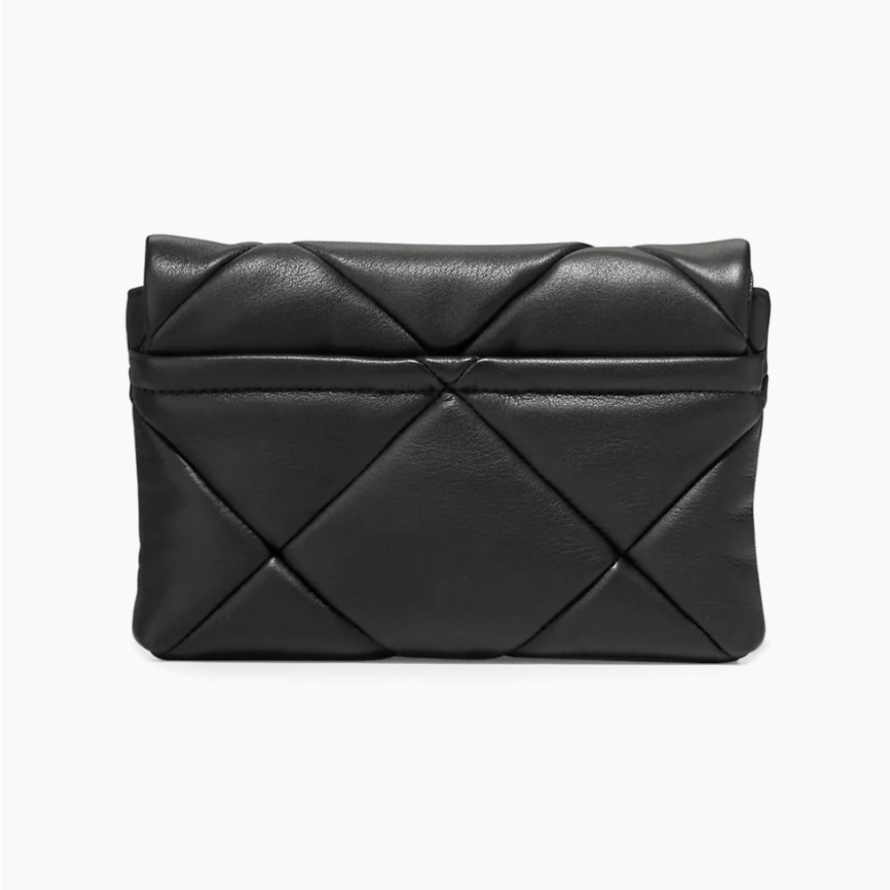 Cole Haan Crystal Quilt Leather Clutch Crossbody Black W Chain Strap - Picture 3 of 13